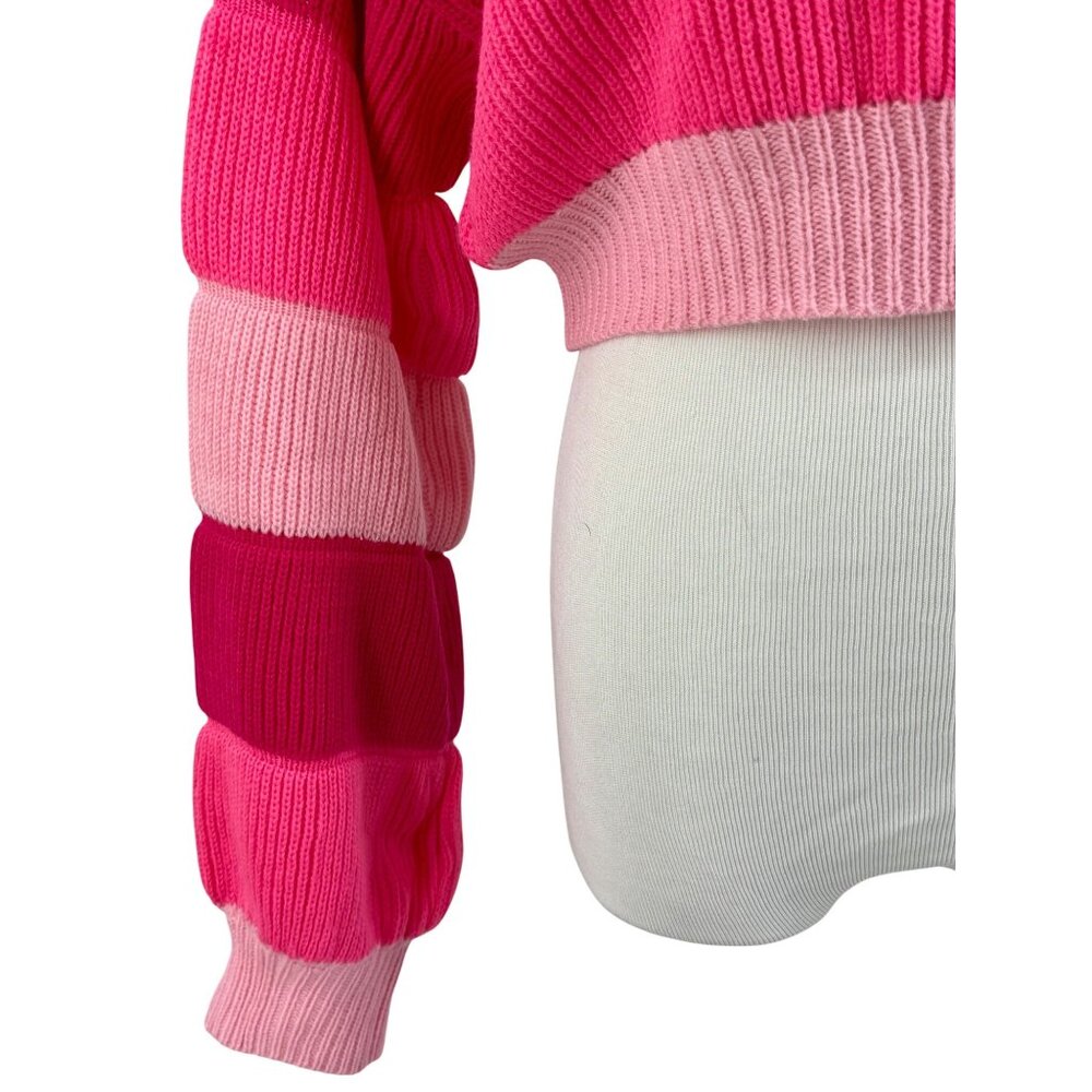 Barbiecore Cropped Hot Pink Ribbed Knit Sweater - Picture 4 of 11